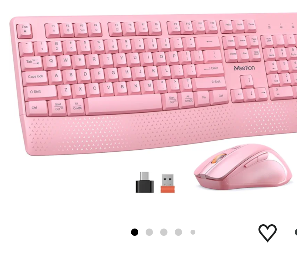 MEETION Wireless Keyboard and Mouse, Full-Sized Cordless Keyboard with Wrist Rest, 3 DPI Adjustable Mouse, Keyboard and Mouse Set with 2.4GHz USB Receiver, for PC/Computer/Laptop/Windows/Mac, Pink