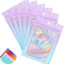 Funfery 100 Pack Mylar Holographic Bags,Clear Window Smell Proof Foil Bag Seal Pouch Resealable Bags with Zipper,Packaging Bag for Food Storage,Jewelry,Business Supplie(3.15.1in,Purple Blue) (3.1x5.1 Inch)
