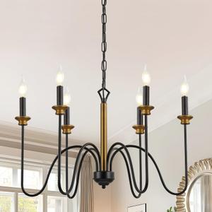 KEESFU 6 Light Black Chandelier for Dining Room, Modern Farmhouse Candle Chandelier Pendant Light, Height Adjustable Kitchen Light Industrial Hanging Light for Living Room Hallway Bedroom Island Foyer.