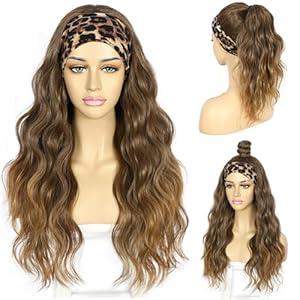 SAPPHIREWIGS Brown Headband Wig Loose Body Wave Headband Wig Chocolate Brown with Tips Synthetic Headband Wigs for Women and Girls Daily Party Wear 26 Inch