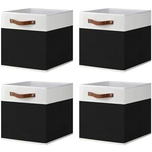 ArcaGuru 13x13x13 Storage Cube Bins, Foldable Fabric Organizer Bins Storage Cubes Baskets Box Drawers for Shelves, Closet, Wardrobe, Bookshelf, 4 Pack, White/Black