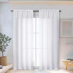 OWENIE Bob White Curtains 84 Inch Length 2 Panels Set for Living Room Bedroom, Light Filtering Rod Pocket Faux Linen Textured Curtain Drapes 84 inches Long, 2 Pcs Each 40Wx84L Inch, White