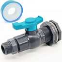 Rain Barrel Spigot Kit 1" (diameter 32 mm) PVC Bulkhead Fitting with Ball Valve and Thread Seal Tape and Garden Hose Male Threaded Adapter (kit for 1inch Female)