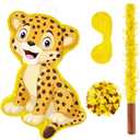 Leopard Piatas for Safari Birthday Party Cheetah Piata with Stick, Blindfold, Confetti for Adults Birthday Baby Shower Party Supplies