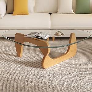 Modern Glass Coffee Table, Mid Century Small Coffee Table, Coffee Table for Living Room,Suitable for Bedroom Living Room Reception Office Tables (Wood/Transparent, Small)