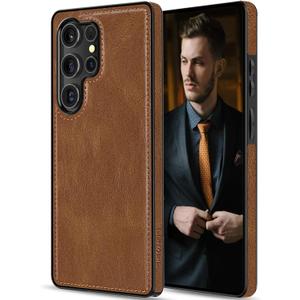 LOHASIC for Galaxy S25 Ultra Leather Case, Luxury Classic Style Protective Shockproof Bumper Designed Women Men Cover Compatible with Samsung Galaxy S25 Ultra, 6.9" 2025 - Brown
