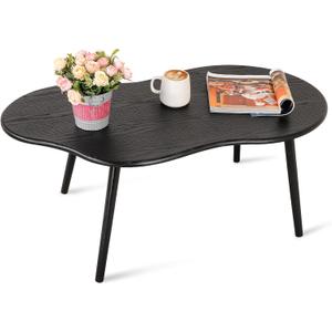 Small Coffee Table Black Cloud Coffee Table for Small Spaces Modern Center Table Unique Irregular Coffee Table with Wood Legs Living Room Mid-Century Sofa Table, 39.5 Inches X 20 Inches X 16.5 Inches