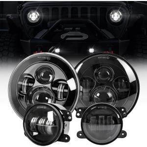 Round LED 7 Inch Headlights+4 Inch Fog Lights with Hi/Lo Beam DOT Approved H6024 LED Headlights Compatible with Jeep Wrangler 97-2017 JK TJ LJ, Plug & Play