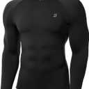 Roadbox Mens Compression Shirt, Cool Dry Long Sleeve Workout Shirts, Running Athletic Football Gym Base Layer Tops UPF 50+ (Medium, Black)