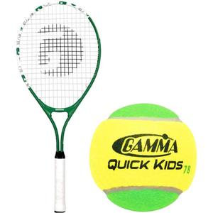 Gamma Quick Kids 25" Inch Junior Tennis Racquet Set or Kit Bundled with a Bucket of 48 Kids Bright Green/Dark Green Felt Training Transition Balls