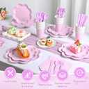 350 Pcs Lavender Paper Plates and Napkins Set, Tableware Set for 50 Guests Include Disposable Purple Scalloped Plates, Napkins, Cups, Knives, Fork & Spoon for Baby Shower Wedding Bridal Shower