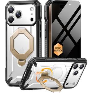 TONGATE for iPhone 17 Pro Max Case with 360° Spin Magnetic Stand, [Compatible with MagSafe][Military-Grade Protection] with Privacy Screen Protector & Camera Control Cover for iPhone 17 ProMax, Clear