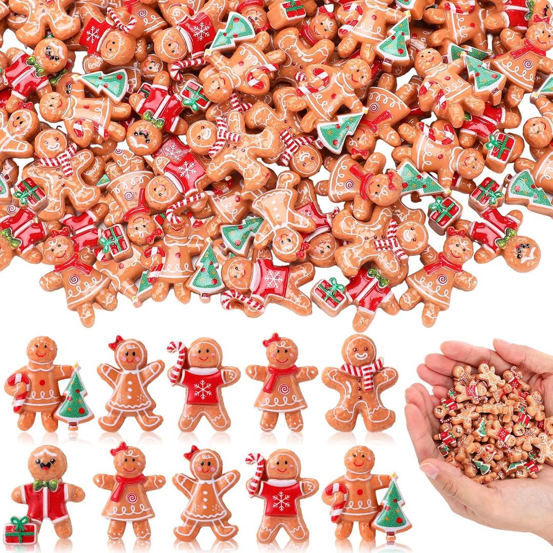 Simgoing 210 Pcs Mini Christmas Gingerbread Man Decorations Set Christmas DIY Craft Accessories Miniature Assorted Flat Back Resin Ornament Xmas Tree Adornment for Holiday Decor Gift (Gingerbread Man)