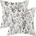 AEIOAE Spring Pillow Covers 22x22 Inch Set of 2,Black Gray Wild Flower Plant Throw Pillows Case,Seasonal Floral Outdoor Decorative Square Linen Farmhouse Decor Cushion Covers for Home Sofa Bed Couch
