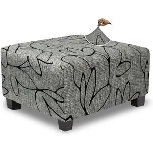 Ottoman Cover Square Slipcovers Printed,Stretch Footrest Stool Cover for Ottoman Square,Soft Foot Stool Cover Protector with Nonslip Elastic Bottom (Medium,Lotus) (M Length&Width:28-37",Height:14-20")