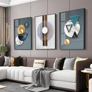 ARTKN 3 Pieces Abstract Framed Canvas Wall Art, Geometry Art Shape Pattern Paintings,Modern Artworks Wall Decor for Living Room Bedroom Office Decoration(Blue, 24" X 32" X 3 pieces)