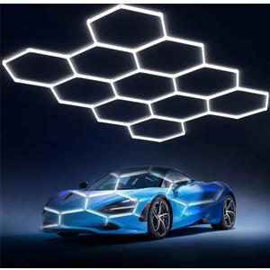 Litezone Hexagon Garage Lights: 329W 11 Grids Hexagon LED Lights - Easy Install 6500K Super Bright Honeycomb Lights Ceiling for Garage, Warehouse, Car Detailing Shop, Exhibition Hall, Gym