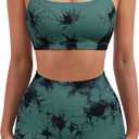 SUUKSESS Women Seamless Workout Sets Strappy Sports Bra High Waist Booty Shorts Outfits (2-4, #1 Deep Green Tie Dye)