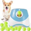 Automatic Dog Ball Launcher, Dog Ball Thrower Machine with 10-30Ft 3 Launching Distance, Interactive Toys for Small Dogs Indoor & Outdoor with 12 Mini Tennis Balls (2 inch) -Blue