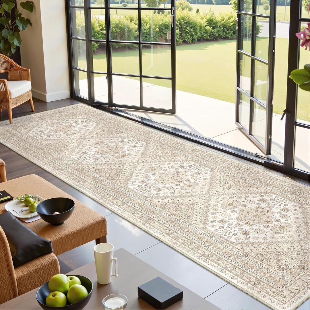 Kitchen Runner Rug Non Slip Washable 2.5x10, Soft Ultra-Thin Entryway Rug Runners for Hallways, Carpet Runner for Living Room,Kitchen, Laundry, Bathroom(Cream/Beige,2.5'x10')