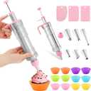Dessert Decorating Syring-e Set,Frosting Piping Kit,Stainless Steels Cake Decora ting Kit with 6 Pipings Tips & 12 silicone cupcakes,Cupcake Decorating Kit Piping Bags and Tips Set