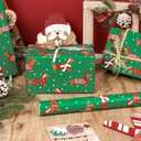 LeZakaa Christmas Dachshund Wrapping Paper Mini Roll, Dachshund Dressed in Festive Customes, White Snow-dot Xmas Green Design, Holiday Party Gift Wrap for Kids Boys Girls, 17 inches x 32.8 Feet