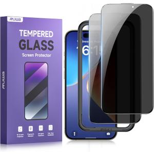 ruwa Privacy Screen Protector for iPhone 15 and iPhone 16 [6.1 Inch][2-Pack] Tempered Glass with Easy Installation Frame, Anti-Scratch,Anti-peep, Full Coverage