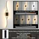 No Hardwire Battery Operated Wall Sconces Set of Two, 39.8" Wireless Sconces Touch & Remote Control Dimmable 3CCT Rechargeable Black Wall Lights for Living Room Bedroom Hallway., Battery Powered, 39.3in