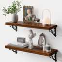 Solid Wood Floating Shelves for Wall with Metal Brackets, 24 Inch