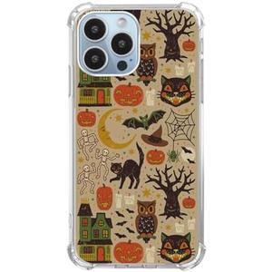 Qivtpjkrin Vintage Halloween Design Phone Case for iPhone 13 Pro, Hippie Cat Skull Pumpkin Pattern Cover for Girls Boys for iPhone 13 Pro, Unique Trendy TPU Bumper Cover Case