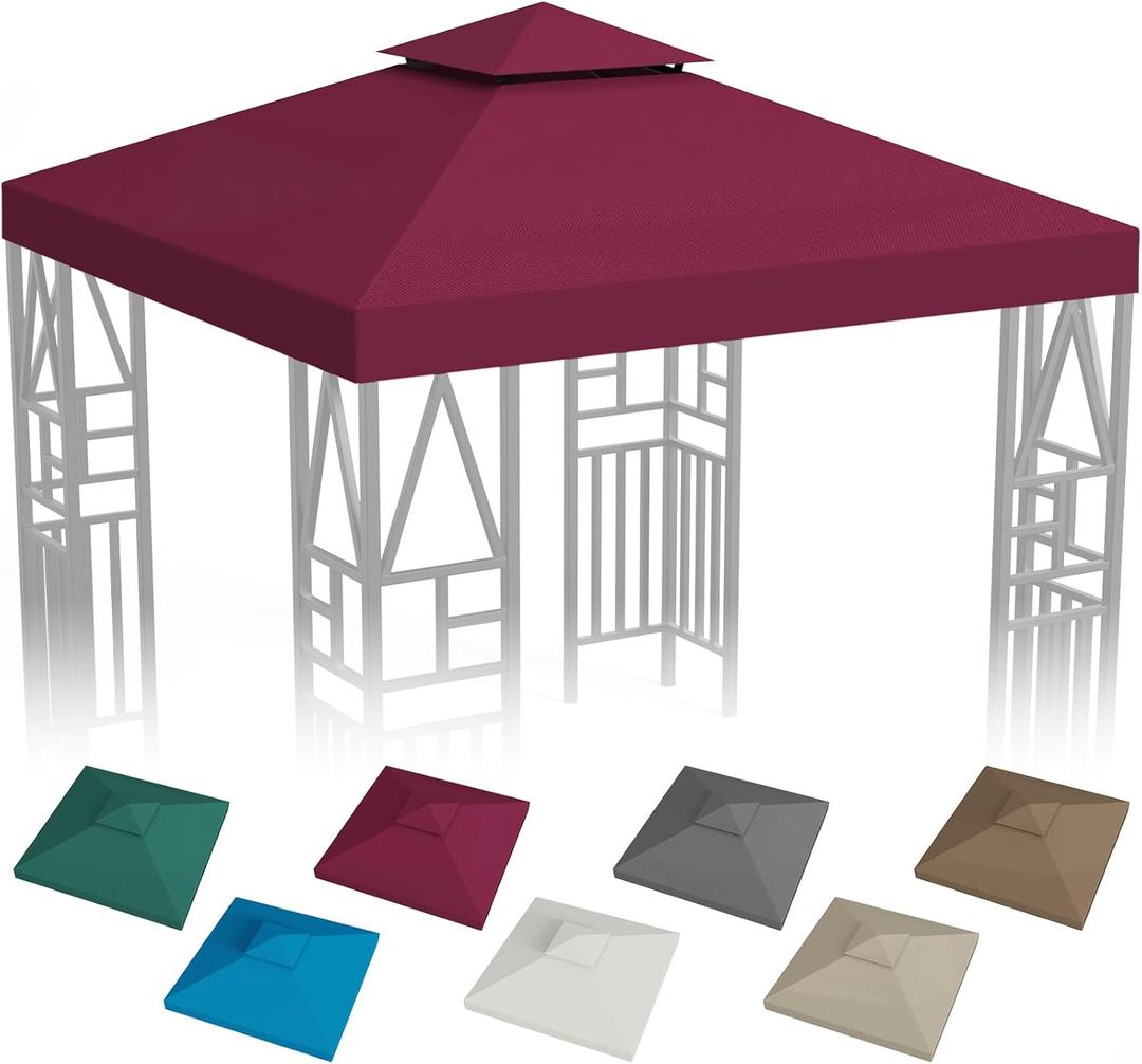 Gazebo Canopy Replacement 10x10ft Outdoor Shelter for Smaller Top Double Tiered Canopy Cover (WineRed)