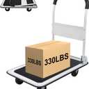 LEADALLWAY Foldable Push Cart Platform Cart 330lbs Capacity 4 Wheels 28.7x18.5x32.3inches White Small Flatbed Cart