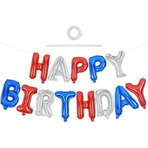TONIFUL Happy Birthday Balloons Banner 16 Inch Mylar Letters Birthday Sign Banner Balloon Bunting Reusable for Patriotic Party Supplies Independence Day Labor Day Birthday Party (Blue Silver Red）