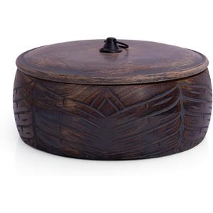 Handcrafted Wooden Mexican Tortilla Warmer Basket Indian Chapati Roti Bread Holder Box Pancake Keeper Serveware Hot Pot Casserole Dish With Lid Home Kitchen Dining Decor, Natural Brown, 9 x 3.5 Inches