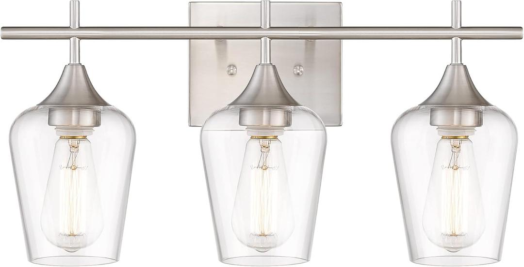 3 Light Bathroom Light Fixtures Over Mirror, 21 Inch Brushed Nickel Bathroom Vanity Lights, Modern Farmhouse Bath Wall Sconces with Clear Glass Shade, WL9167-3C (Nickel, Clear Glass)