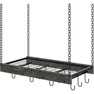 Hanging Pot Rack, Ceiling Mounted Pot Hanger, Vintage Pot Rack for Kitchen, Pot Storage Organizer, with 12 S-Shaped Hooks, for Cookware Storage, Space Saving, Charcoal Black and Black TPR01BC