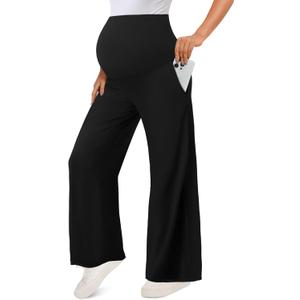 Peauty Buttery Soft Maternity Palazzo Pants Over The Belly, Wide Leg High Waisted Pregnancy Yoga-Pants(XX-Large, Black)