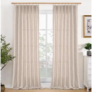YoungsTex Natural Linen Curtains 95 Inches Long 2 Panels for Bedroom, Semi Sheer Drapes Light Filtering Privacy Floor Length Window Treatments with Pinch Pleated for Living Room, 40 X 95 Inch