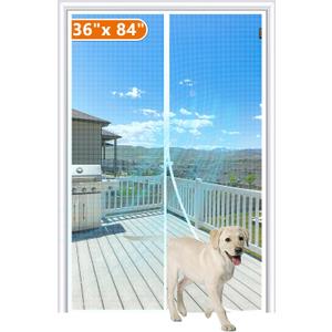 MAGZO Magnetic Screen Door Fit Door Size 36 x 84 Inch, Screen Size 38" x 85" Strong Magnet Mesh with Reinforced Hook & Loop for Patio, Sliding and French Entrances, White