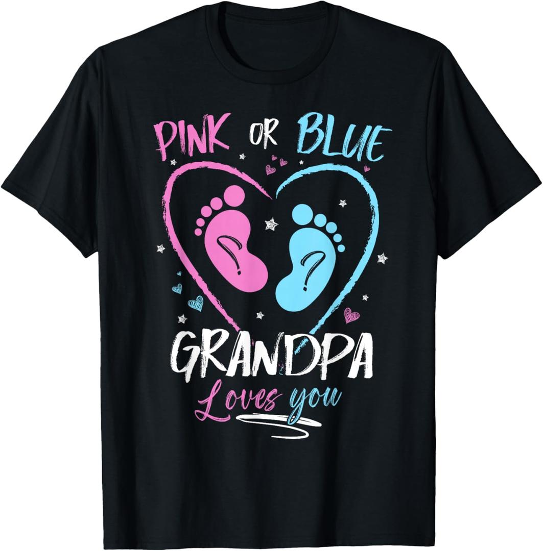 Baby Gender Reveal Grandpa Pink Or Blue Grandpa Loves You T-Shirt, Large