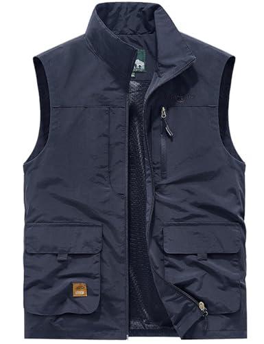 Gihuo Men's Causal Lightweight Outdoor Vest Quick Dry Outdoor Multi Pockets Travel Safari Fishing Vest(Navy01-L)