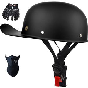 Baseball Cap Motorcycle Helmet, DOT Approved Vintage Open Face Unisex-Adult Half Helmets for Scooter Moped Cap Street Cruiser (Matte Black, Medium)