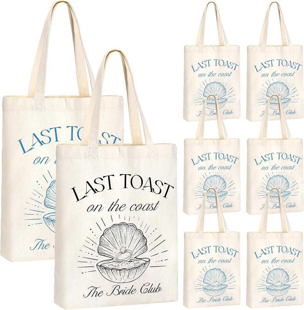 Aliceset 8 Pcs Love on The Lake Bachelorette Party Decor Bridesmaid Tote Bags Canvas for Bachelorette Gift Bags Bridal Shower(Black,Blue,Last Toast on the Coast)