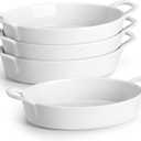 MALACASA Small Casserole Baking Dishes for Oven, Ceramic Oval Baking Dish Sets of 4, 8" x 5" Inch Au Gratin Baking Pans with Handles for Roasting, Lasagna, Pie, Baking Meat & Vegetables, White