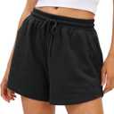 AUTOMET Women's Lounge & Casual Sweat Shorts, Soft High Waist Shorts for Home,Summer Daily Wear, Travel and Light Exercise (Black, M)