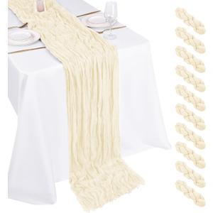 10 Pack Ivory Cheesecloth Table Runner 17x108 Inch Boho Gauze Cheese Cloth Table Runners for Wedding Party Baby Shower Birthday Home Decor