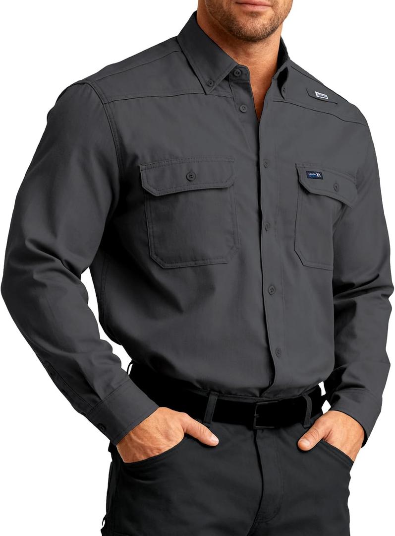 FR Ripstop & Waterproof Welding Shirts for Men 6.5oz Long Sleeve Button Down Fire Retardant 100% Cotton Shirts CAT2, Size: X-Large