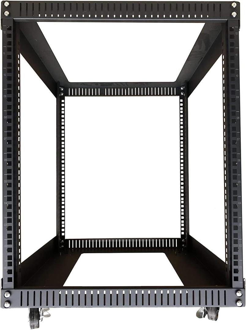 TECHTOO Server Rack 12U Standing Open Frame Rack with 4 Wheels 4 Posts 19Inch Server Equipment Rack Heavy Duty Cold Rolled Steel for Network Servers & AV Gear (12U)