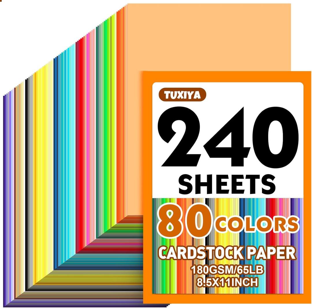240 Sheets 8.5" X 11" Colored Cardstock, 80 Assorted Colors 180 GSM/65 LB Construction Paper Card Stock Printer Paper for Printing, Card Making, DIY Crafts, Kids School Supplies,Party Decorations