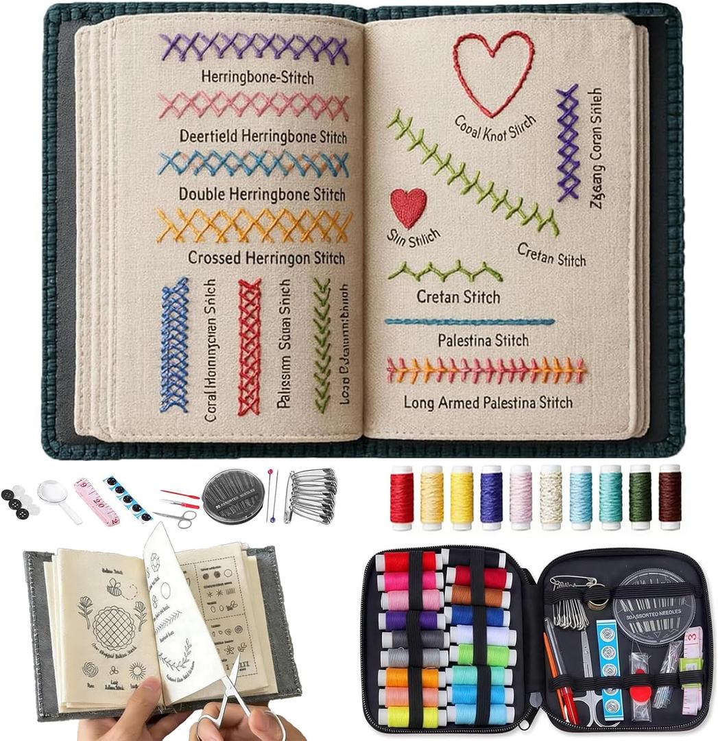 2026 Upgraded Embroidery Stitch Book Kit for Beginner, DIY Book Embroidery Kit with Full Tools and Instructional Tutorial 106 Patterns for Craft Lovers and Sew EnthusiastDIY Craft Lovers(1pack--)